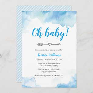 baby shower-uitnodiging Blauwe waterverf-boho-pijl Kaart