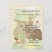 Baby shower uitnodiging "Build-a-Library" Blauw (Voorkant / Achterkant)