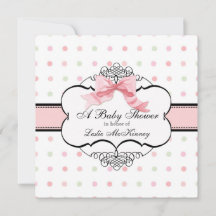 Baby shower Uitnodiging - Franse Bow Dot Swirl