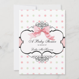 Baby shower Uitnodiging - Franse Bow Dot Swirl