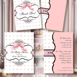 Baby shower Uitnodiging - Franse Bow Dot Swirl vs2
