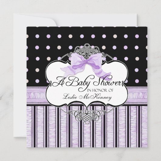 Baby shower Uitnodiging - Franse Bow Dot Swirl vs4 (Voorkant)