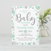 Baby shower Uitnodiging - Green Mint Silver Stippe (Staand voorkant)
