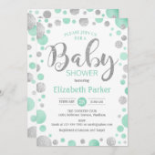 Baby shower Uitnodiging - Green Mint Silver Stippe (Voorkant / Achterkant)