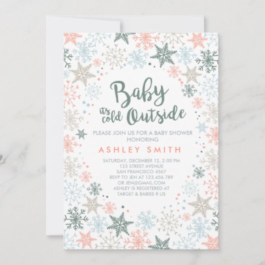 Baby shower-uitnodiging Het is koud buiten Snowfla Kaart (Voorkant)