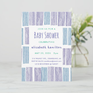 Baby Shower Uitnodiging met Blauwe en Paarse Getek
