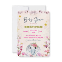 Baby Shower Uitnodiging met Bloemige Olifant.