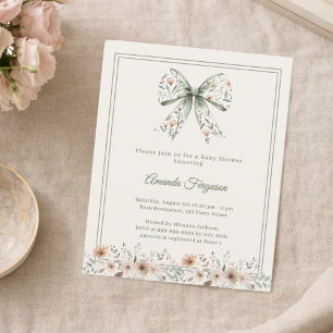 Baby Shower uitnodiging met boog bloemen groen ivo