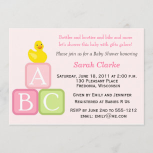 baby shower-uitnodiging met Duckie- en ABC-blokken Kaart