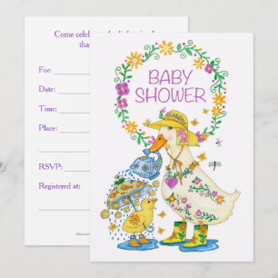 Baby shower uitnodiging met eend en kuiken
