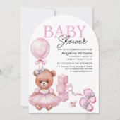Baby shower uitnodiging met teddybeer. (Voorkant)