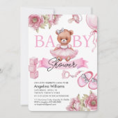 Baby shower uitnodiging met teddybeer. (Voorkant)