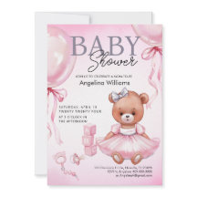 Baby shower uitnodiging met teddybeer.