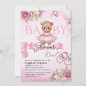 Baby shower uitnodiging met teddybeer. (Voorkant)