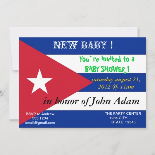 Baby shower Uitnodiging met vlag van Cuba (Voorkant)