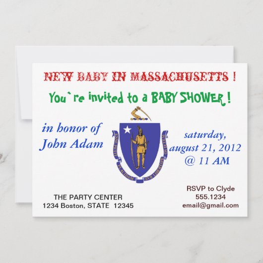Baby shower Uitnodiging met vlag van Massachusetts (Voorkant)
