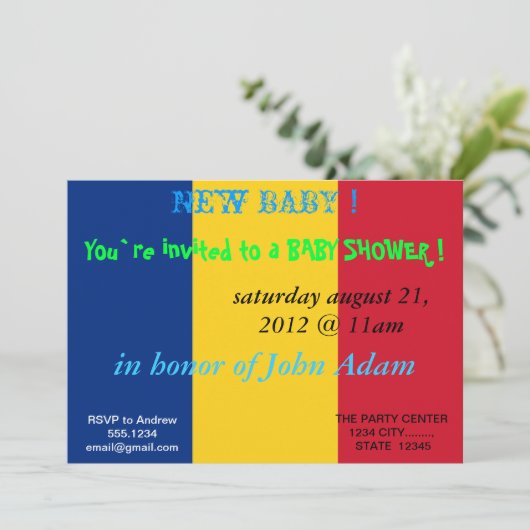 Baby shower Uitnodiging met vlag van Roemenië (Staand voorkant)