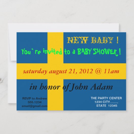 Baby shower Uitnodiging met vlag van Zweden (Voorkant)