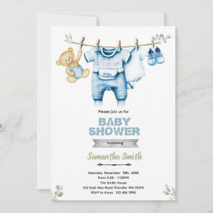 Baby shower uitnodiging met waslijn voor jongen