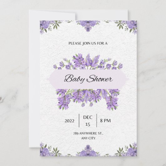 baby shower Uitnodiging Puplebloemen (Voorkant)