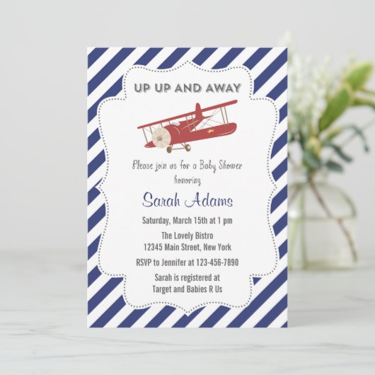  Baby shower uitnodiging rood en blauw (Staand voorkant)