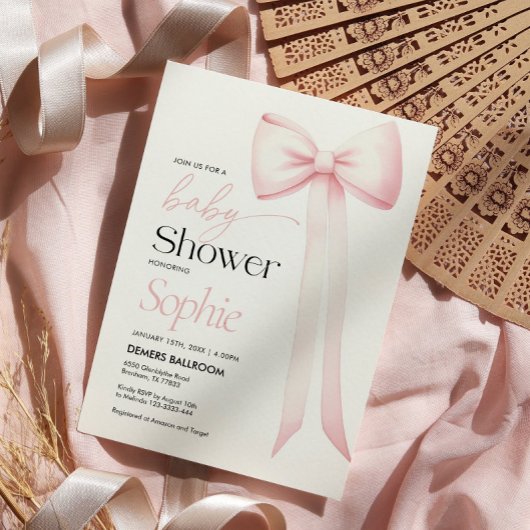 Baby shower Uitnodiging Roze Coquette Bow