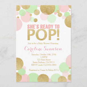 baby shower Uitnodiging Roze Gold Mint Polka Dots