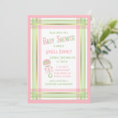 Baby shower Uitnodiging Roze Groene Pset Rattle (Staand voorkant)