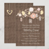 Baby shower-uitnodiging, rustige floral mason-pot kaart (Voorkant / Achterkant)
