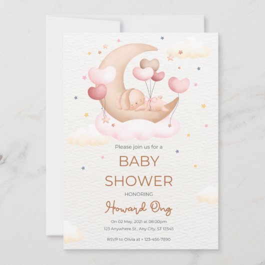 baby shower uitnodiging schattig konijn (Voorkant)