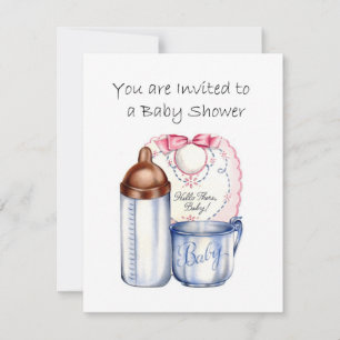 Baby Shower uitnodiging slab, fles en beker