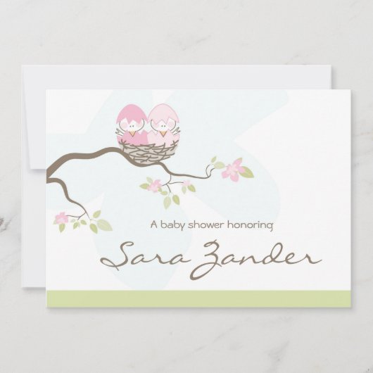 baby shower Uitnodiging - Twin Pink Baby (Voorkant)