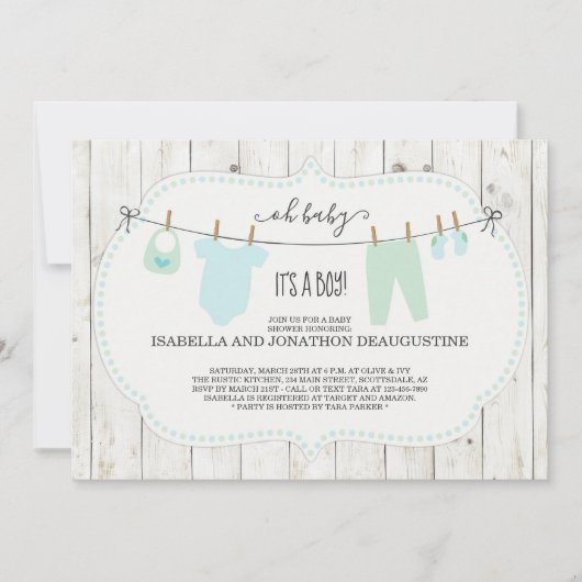 Baby shower-uitnodiging van jongen | Rustische kle Kaart (Voorkant)
