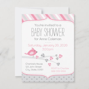 Baby shower Uitnodiging Vogel op een Tak Roze Them