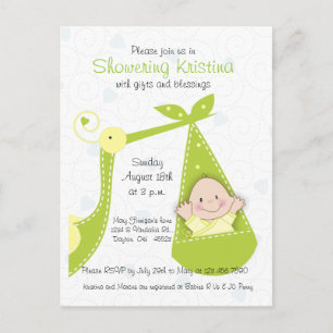 Baby shower Uitnodiging voor Baby Boy met Stork Briefkaart