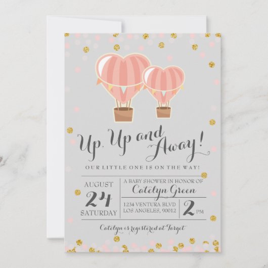 Baby shower-uitnodiging voor hot-luchtballon kaart (Voorkant)