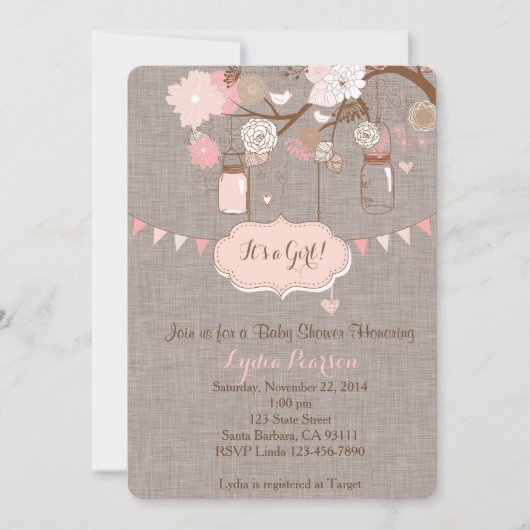 baby shower uitnodiging voor meisje met maden Jar (Voorkant)