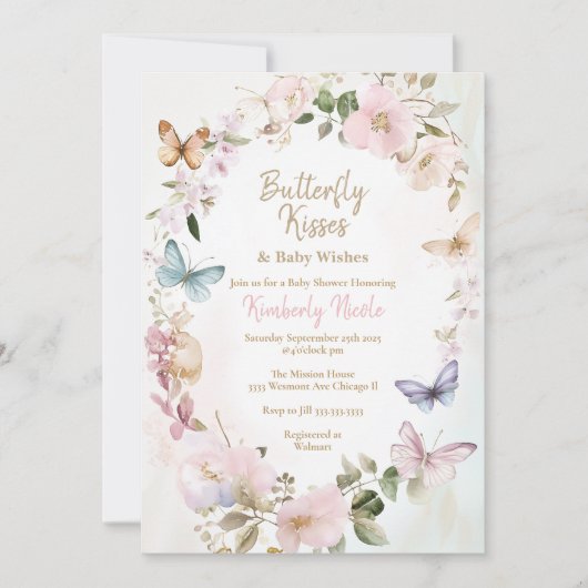 Baby shower-uitnodiging voor vlinderkussen kaart (Voorkant)