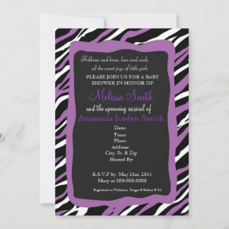 Baby shower-uitnodiging voor Zebra Print - Paars Kaart