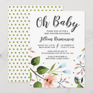 Baby shower Uitnodiging Waterverf Bloemen Oh Baby