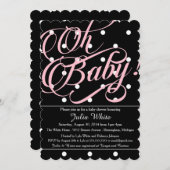 Baby shower Uitnodiging, zwart, wit en roze Stippe Kaart (Voorkant / Achterkant)