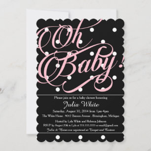 Baby shower Uitnodiging, zwart, wit en roze Stippe Kaart
