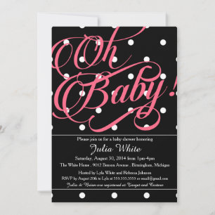 Baby shower Uitnodiging, zwart, wit en roze Stippe Kaart