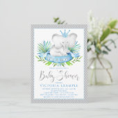 Baby Shower Uitnodigingen Jongen Olifant Prins (Staand voorkant)