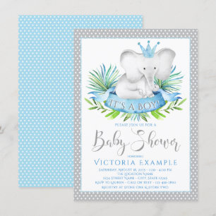 Baby Shower Uitnodigingen Jongen Olifant Prins