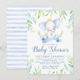 Baby Shower Uitnodigingen Jongens Olifant Prins