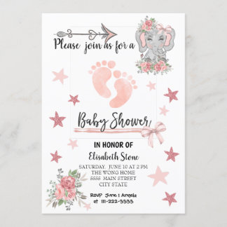 Baby shower Uitnodigingskaart 5X7" Meisje Kaart