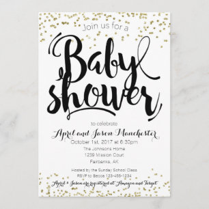 baby shower-uitnodigingskaart, zwart-wit en goud kaart