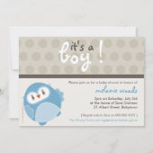 BABY SHOWER UITNODIGT :: dansende uil 8L Kaart (Achterkant)