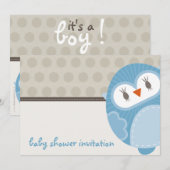 BABY SHOWER UITNODIGT :: dansende uil 8L Kaart (Voorkant / Achterkant)